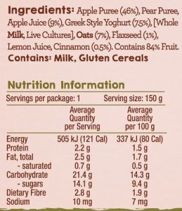 Table of Plentt Nourish & Go - Apple Cinnamon Nutritional Info