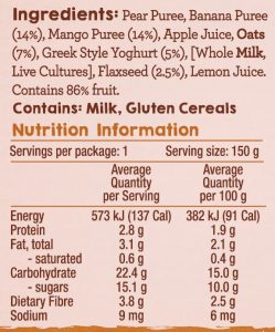 Table of Plenty Nourish & Go - Banana Mango Nutritional Info